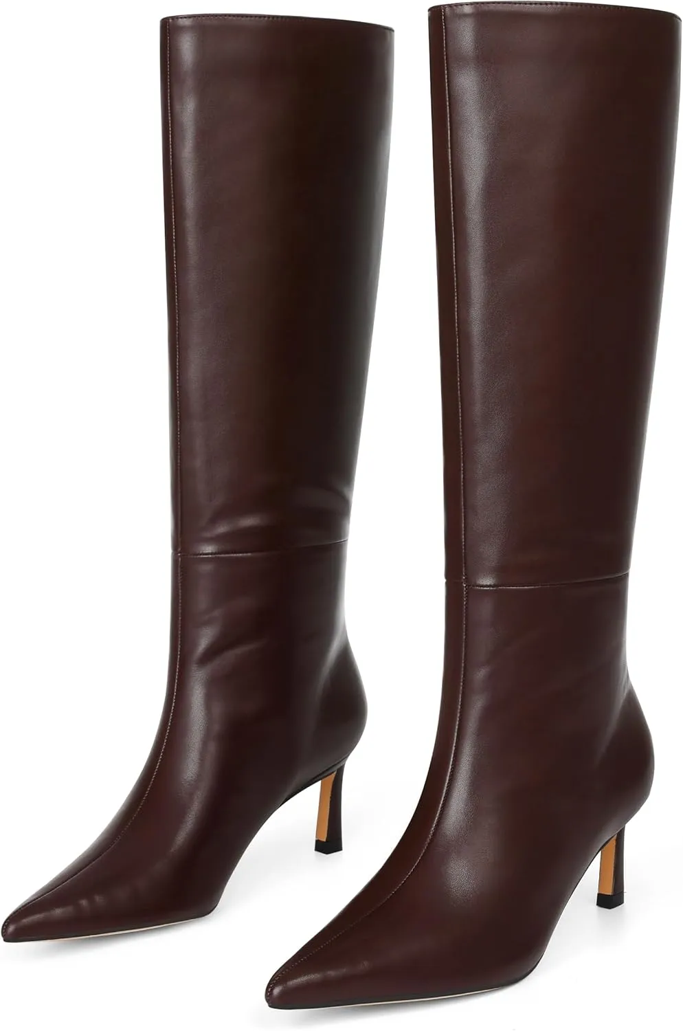 Knee High Boots Womens Wide Calf Kitten Heel Tall Boots Pointed Toe Suede Long Boots Trendy Dress Leather Low Heel High Boots Pull On
