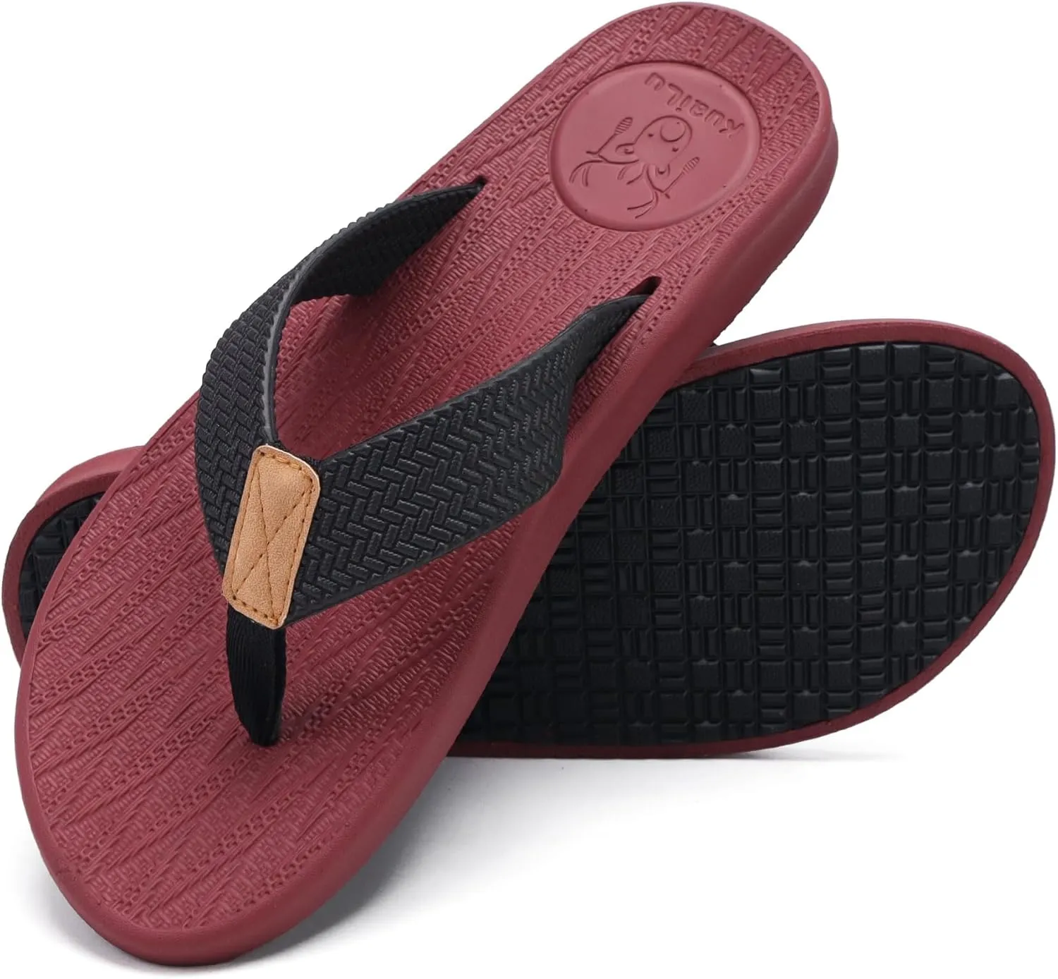 KuaiLu Mens Flip Flops Arch Support Comfortable Summer Beach Thong Sandals Yoga Foam Cushion Slip on Slippers