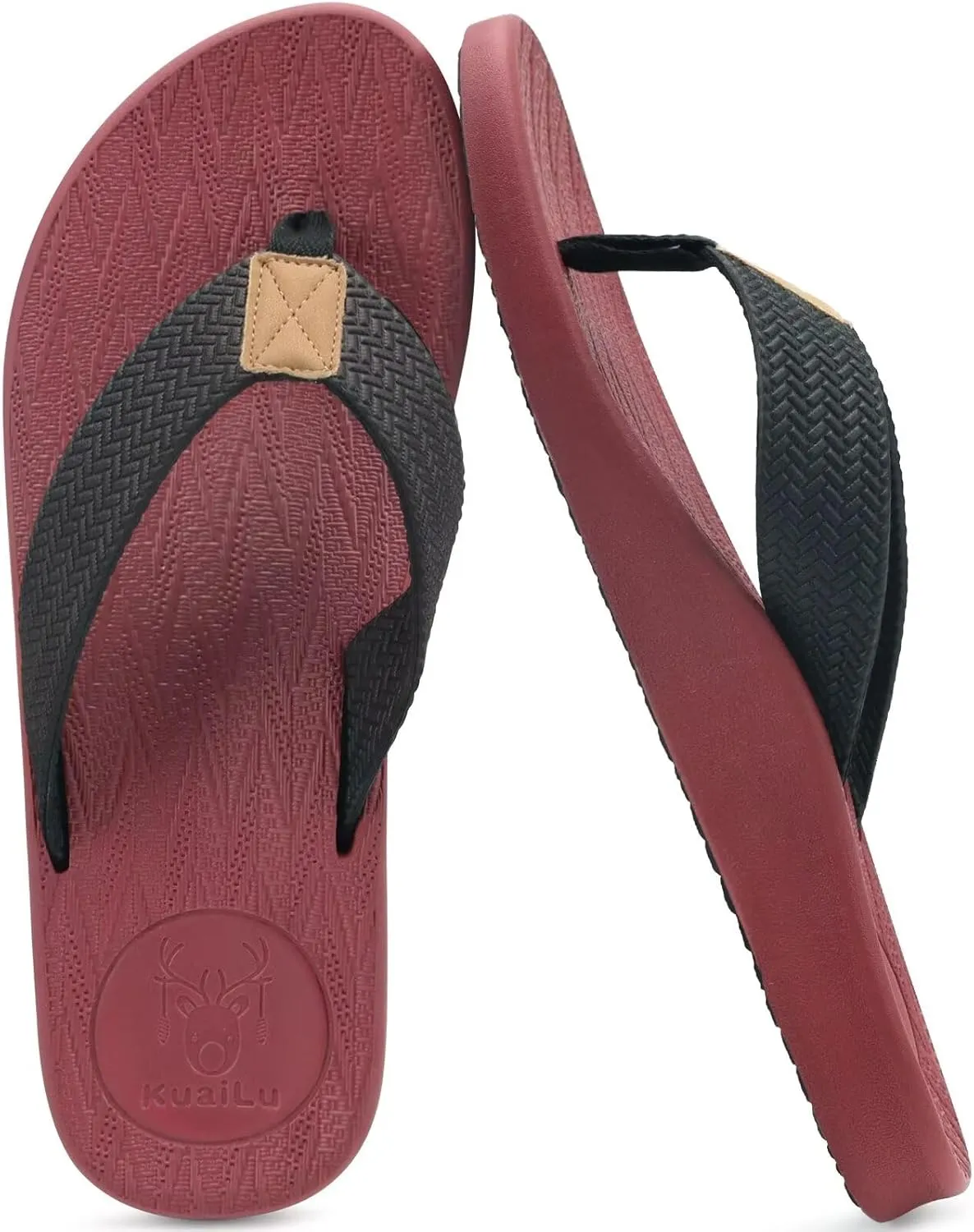 KuaiLu Mens Flip Flops Arch Support Comfortable Summer Beach Thong Sandals Yoga Foam Cushion Slip on Slippers