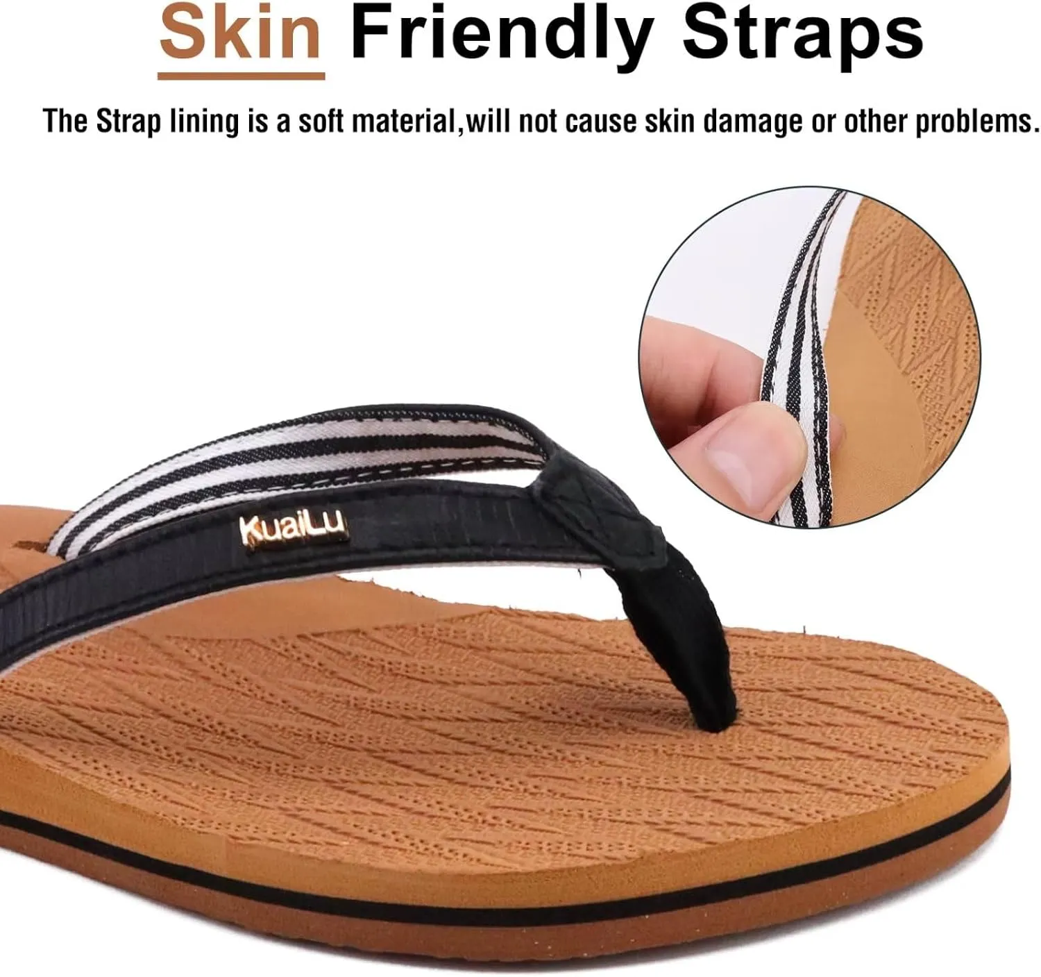 KuaiLu Womens Fashion Flip Flops Ladies Lightweight Summer Beach Yoga Mat Thong Sandals with Comfortable Arch Support