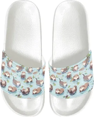 Ladies Pillow House Slide Sandals Open Toe White Flat Shoes Ultra Cushion Sandals Single Band Bath Shower Shoes Travel-friendly Flip Flops