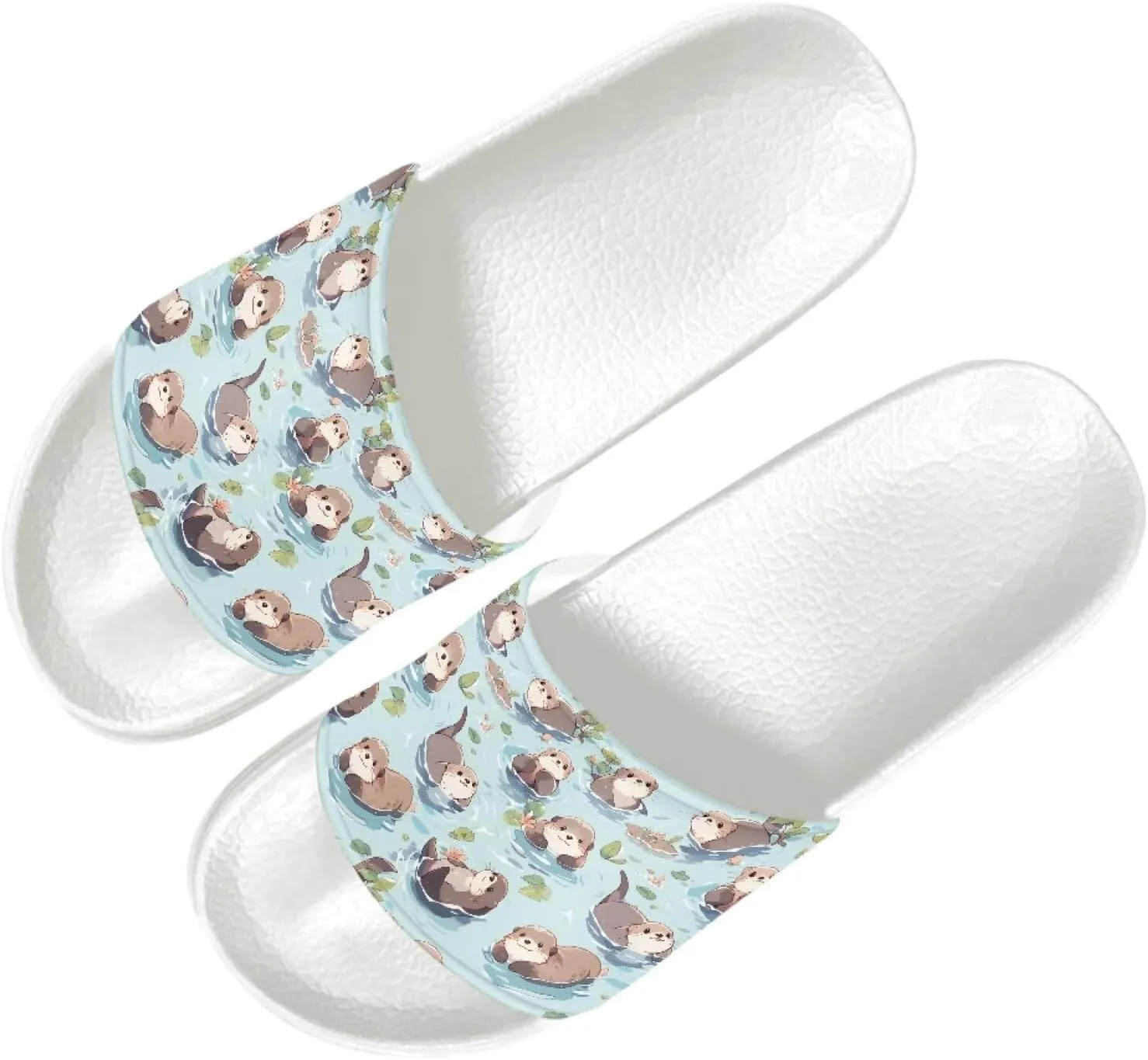 Ladies Pillow House Slide Sandals Open Toe White Flat Shoes Ultra Cushion Sandals Single Band Bath Shower Shoes Travel-friendly Flip Flops