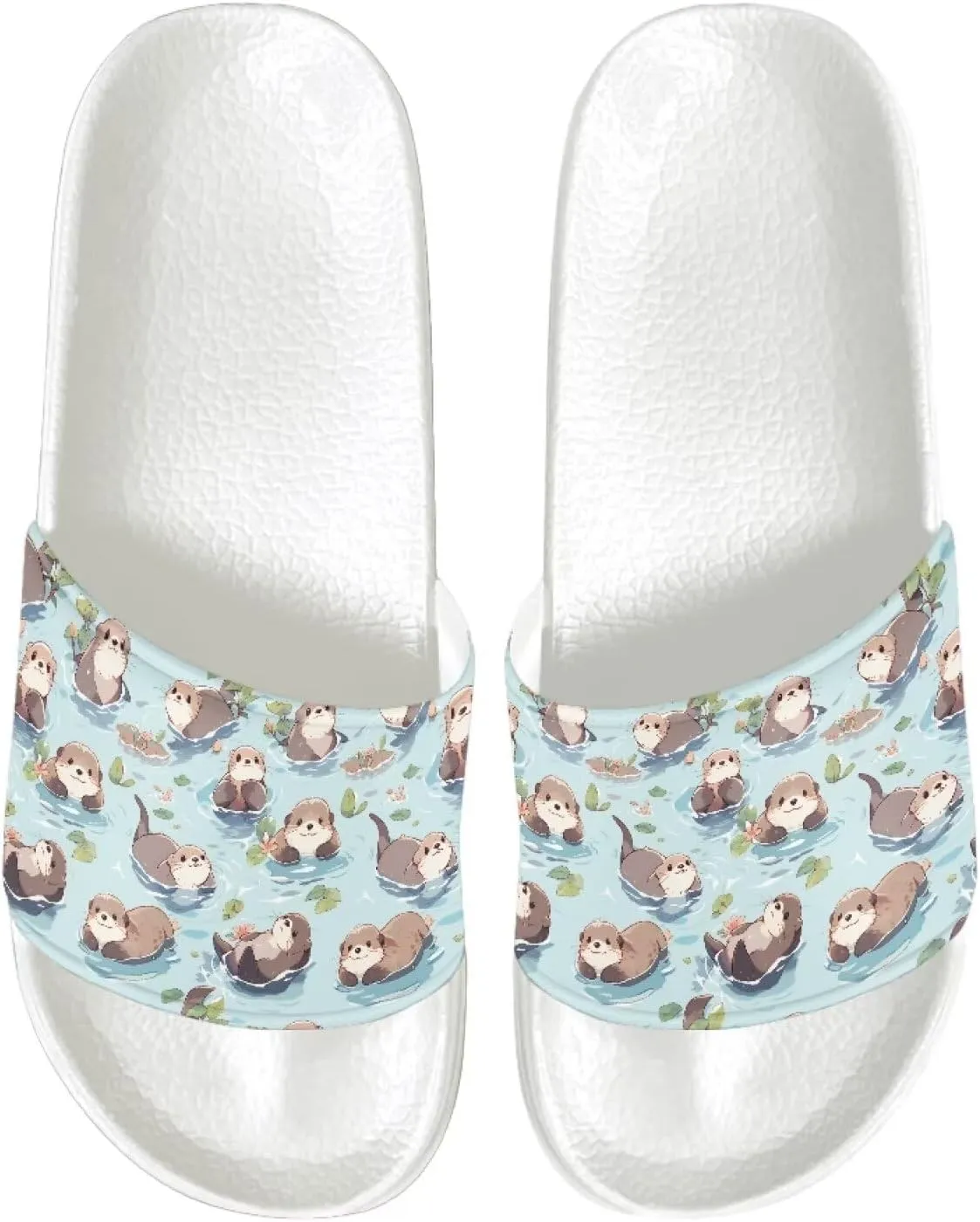 Ladies Pillow House Slide Sandals Open Toe White Flat Shoes Ultra Cushion Sandals Single Band Bath Shower Shoes Travel-friendly Flip Flops