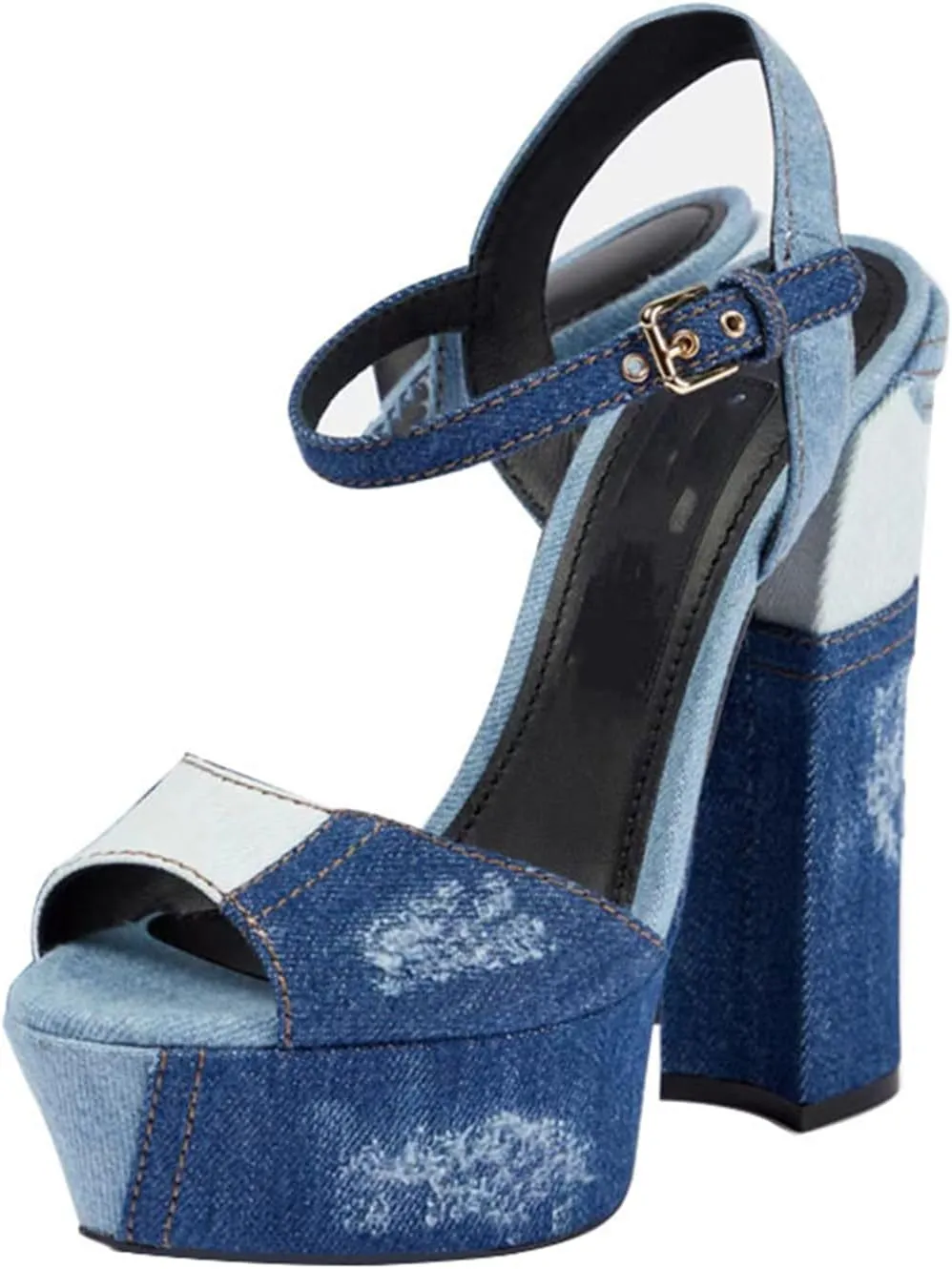 Large Size Fashion Women's Sexy Denim Sandals, Sweet Peep Toe Mixed Colors High Heels for Party, Banquet And Catwalk