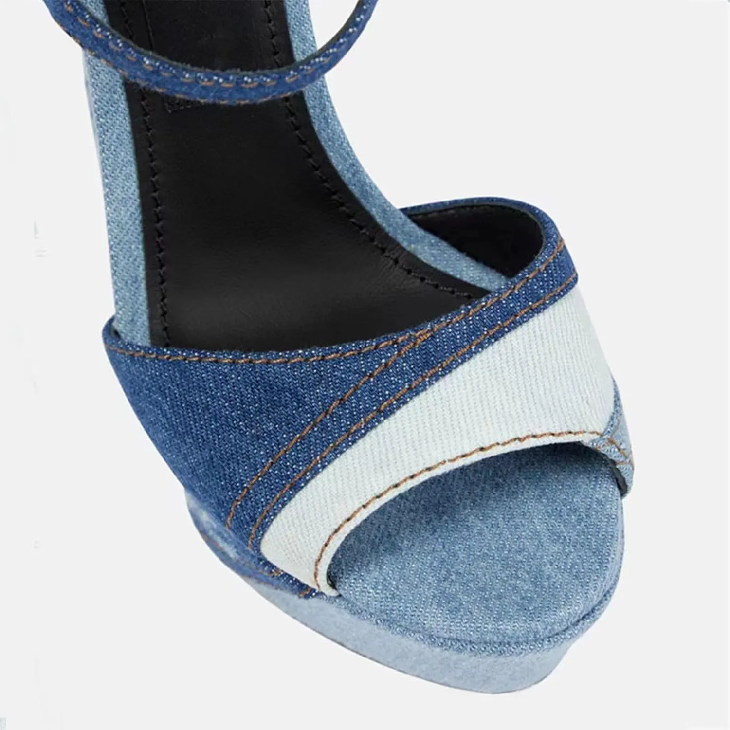Large Size Fashion Women's Sexy Denim Sandals, Sweet Peep Toe Mixed Colors High Heels for Party, Banquet And Catwalk
