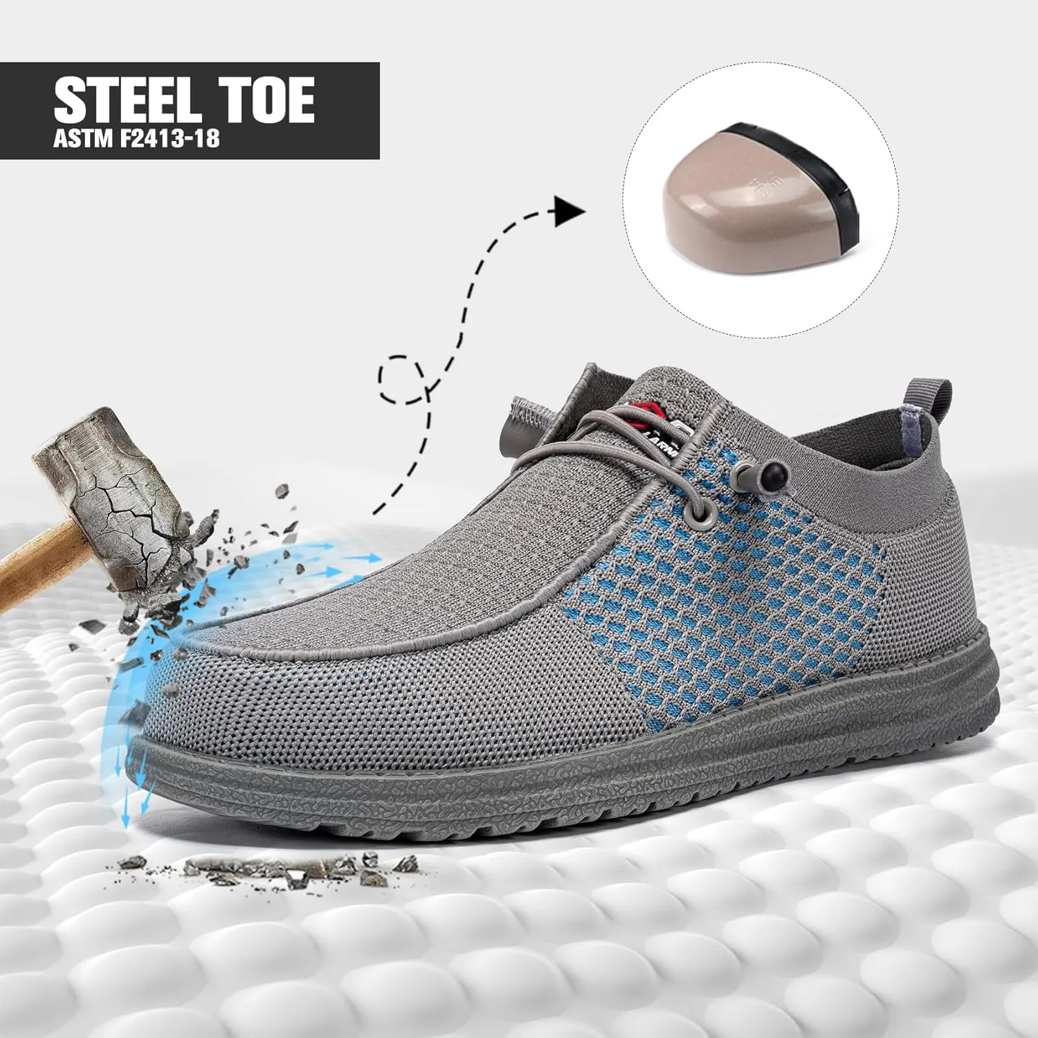 LARNMERN Slip On Steel Toe Shoes Men Lightweight Comfortable Lounging Walking Sneakers Steel Toe Loafers