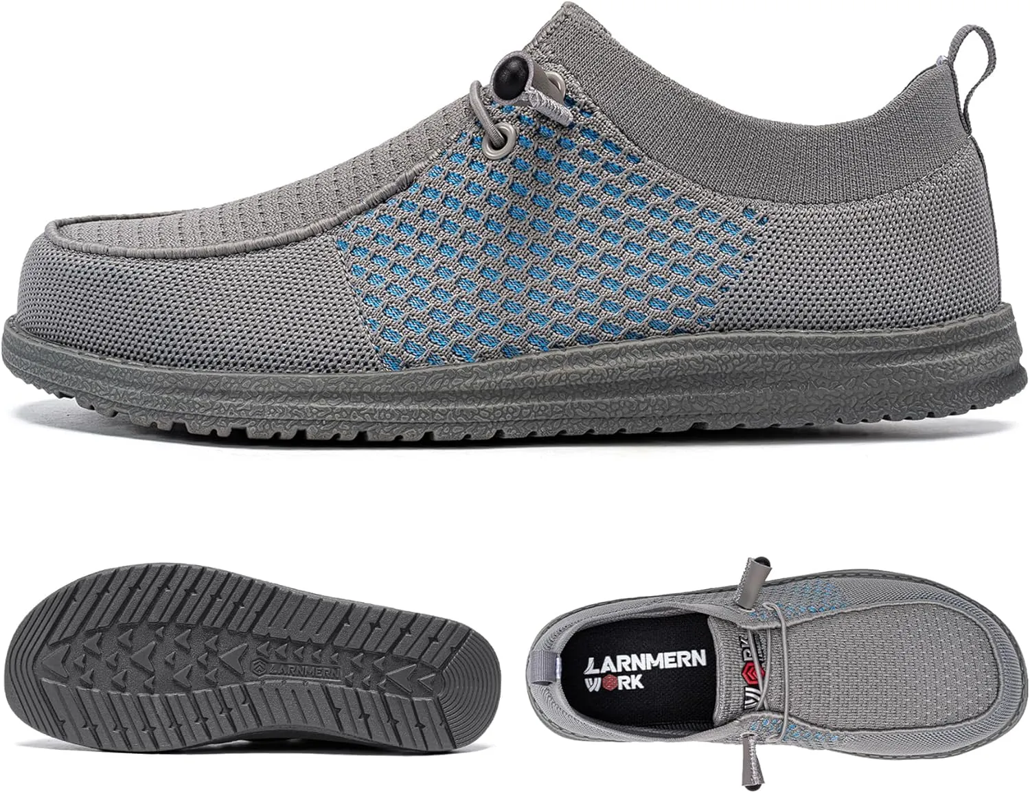 LARNMERN Slip On Steel Toe Shoes Men Lightweight Comfortable Lounging Walking Sneakers Steel Toe Loafers