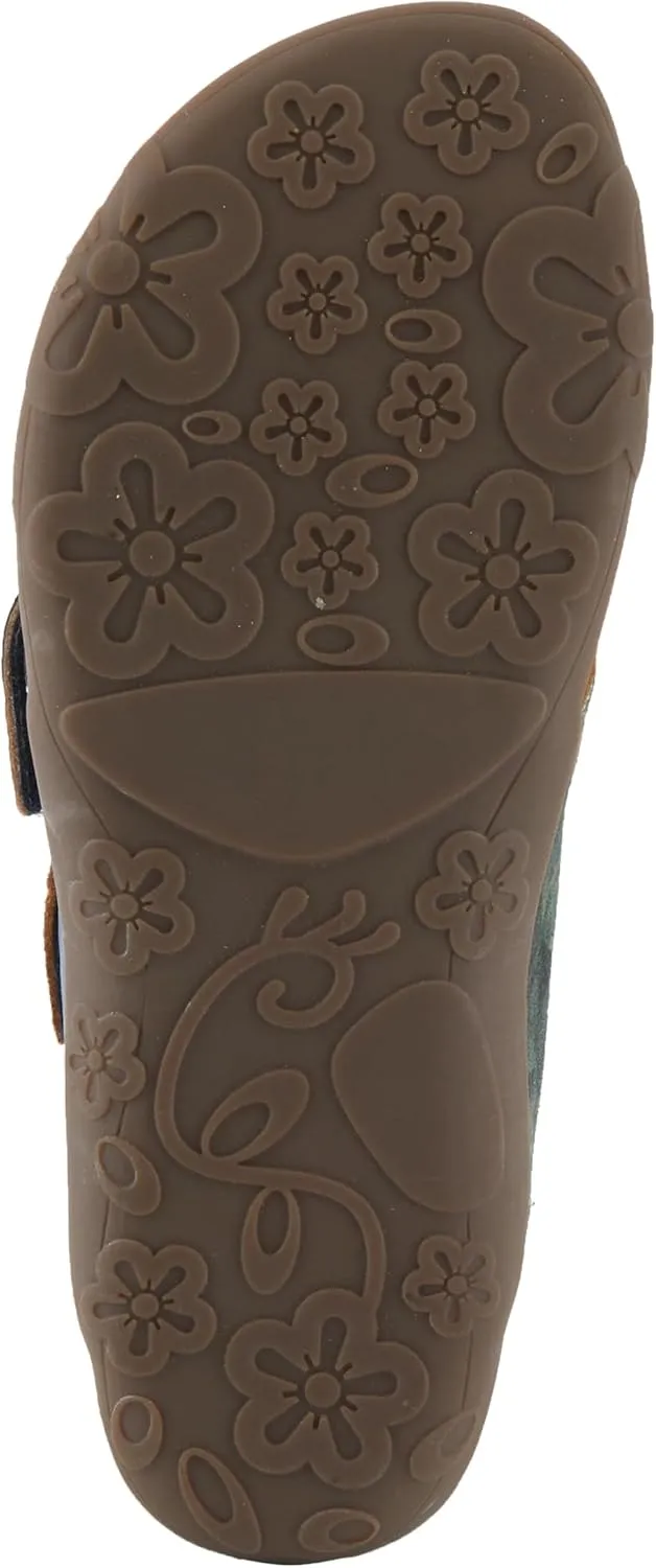 L'Artiste Women's CAELANA Slide Sandals - Hand-Painted Leather, Floral Accents, Adjustable Fit