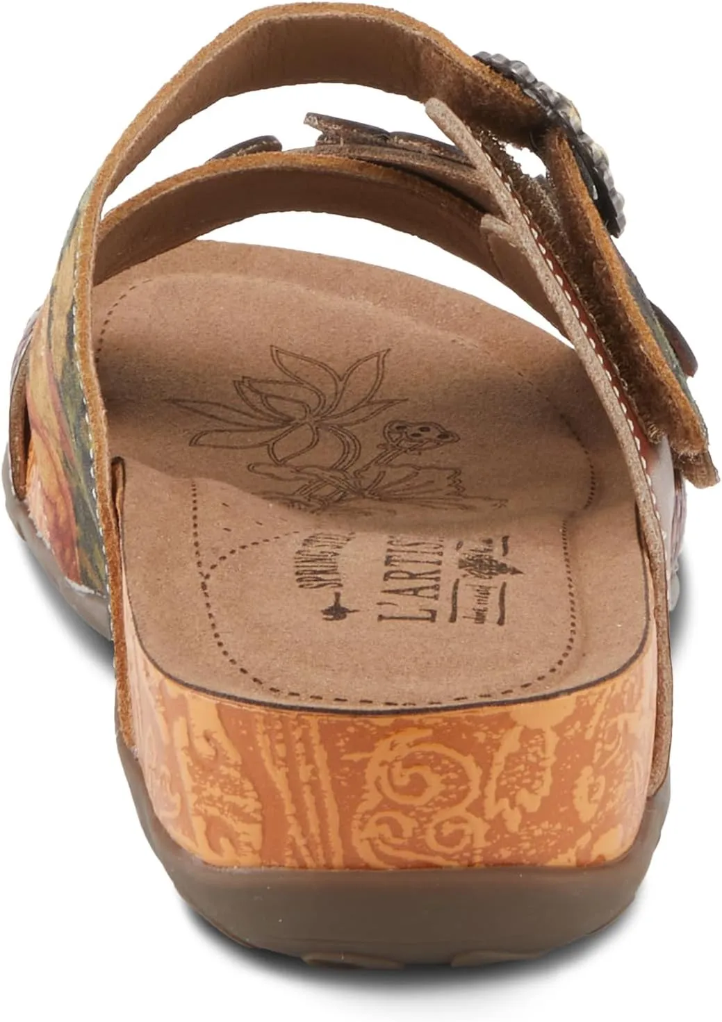 L'Artiste Women's CAELANA Slide Sandals - Hand-Painted Leather, Floral Accents, Adjustable Fit