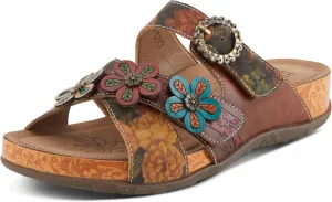 L'Artiste Women's CAELANA Slide Sandals - Hand-Painted Leather, Floral Accents, Adjustable Fit