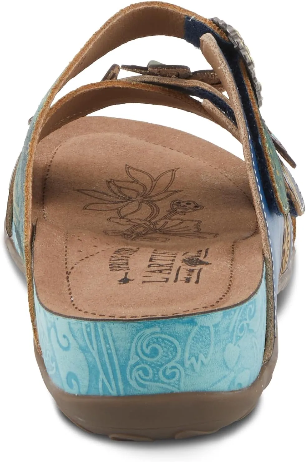 L'Artiste Women's CAELANA Slide Sandals - Hand-Painted Leather, Floral Accents, Adjustable Fit