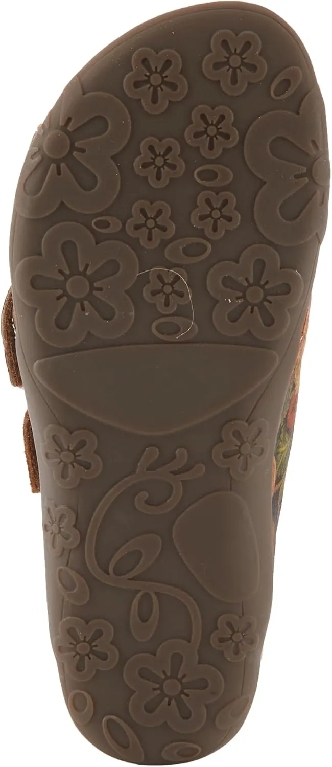 L'Artiste Women's CAELANA Slide Sandals - Hand-Painted Leather, Floral Accents, Adjustable Fit
