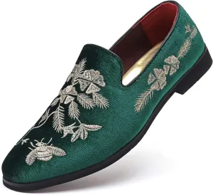 LCQL Men's Luxury Velvet Embroidery Loafers Slip On Flat Boats for Prom Party Wedding Office Outdoor Indoor Shoes Size 7-14