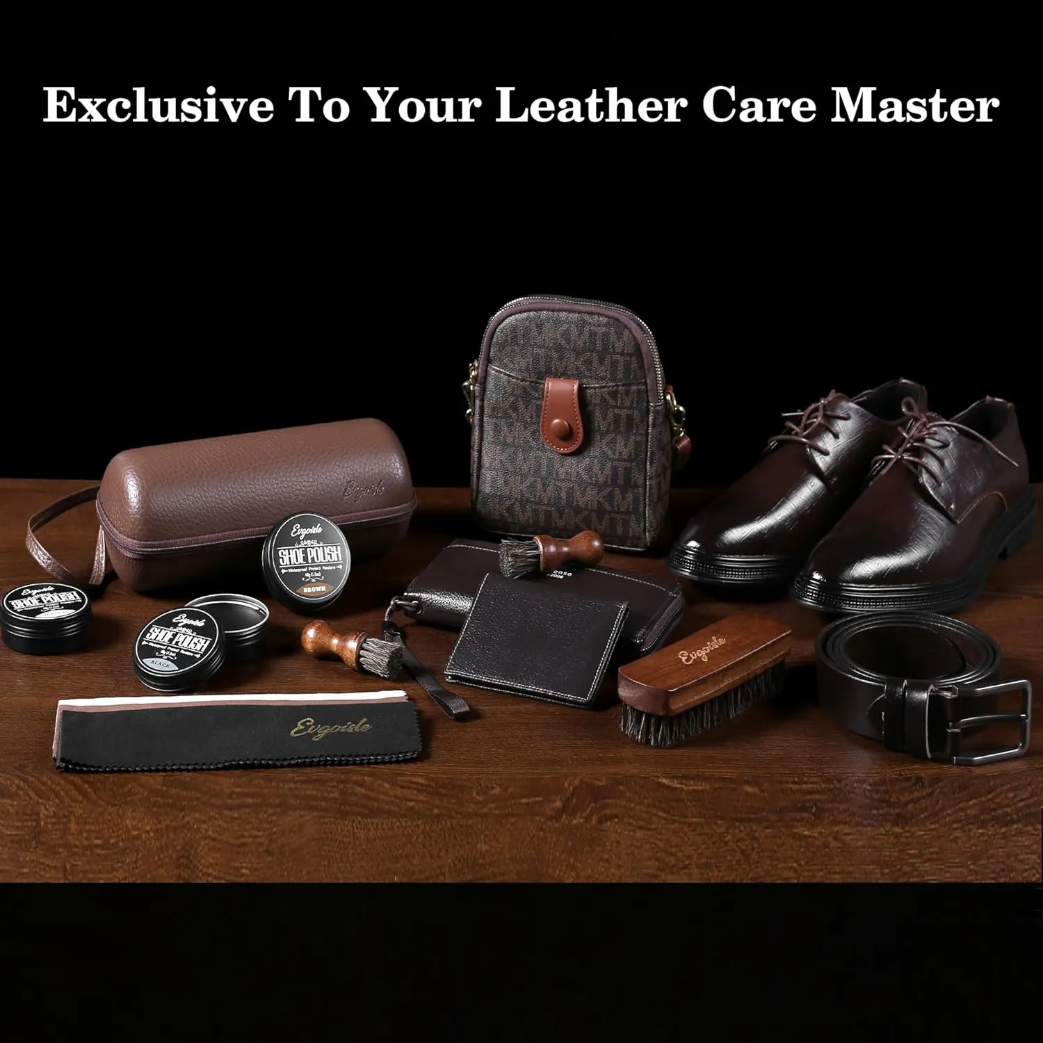 Leather shoe polish&shine kit, travel shoe care kit black&brown&neutral,shoe shine kit for men boots shoe brush kit