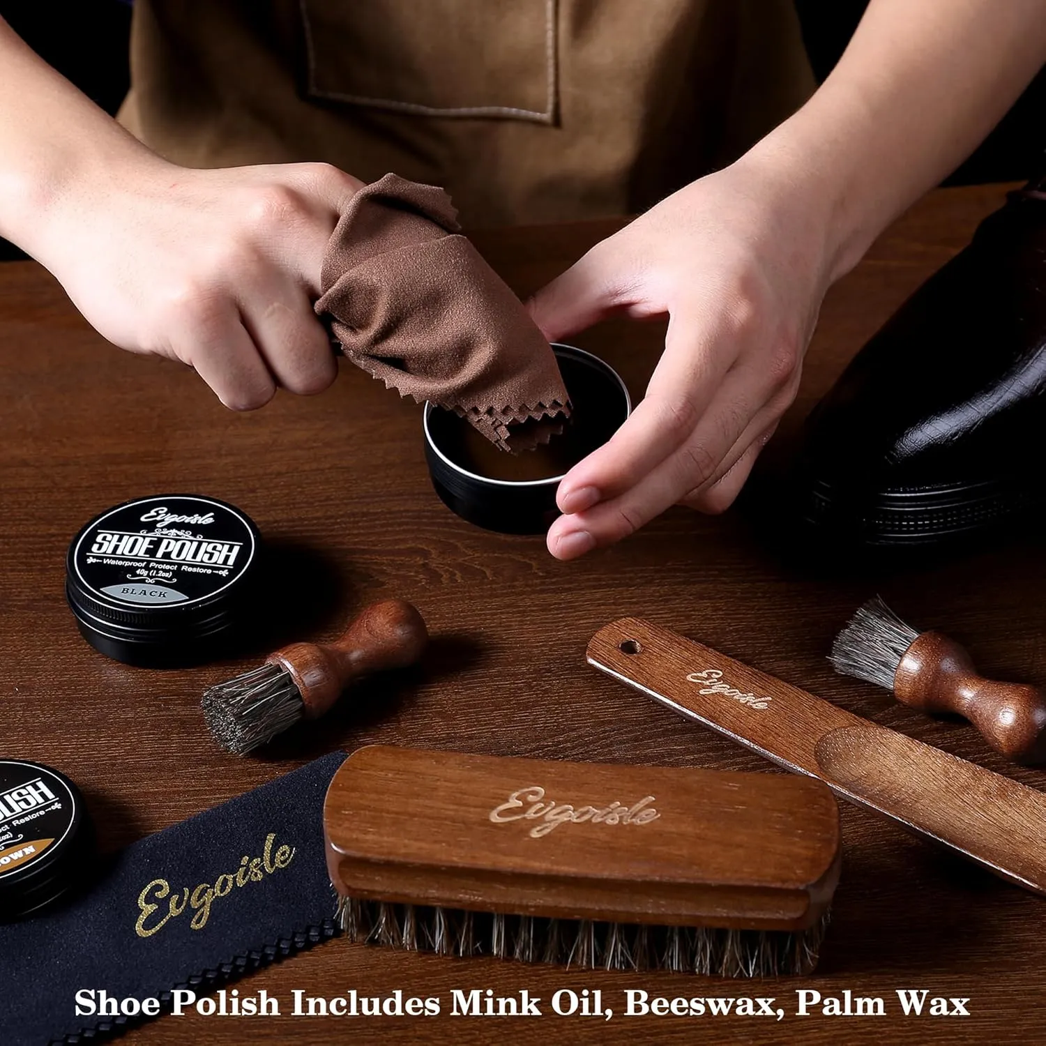 Leather shoe polish&shine kit, travel shoe care kit black&brown&neutral,shoe shine kit for men boots shoe brush kit