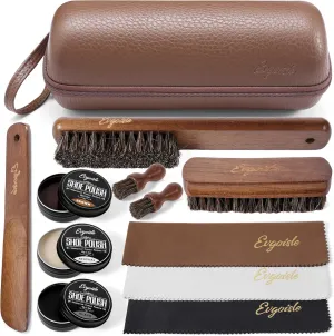 Leather shoe polish&shine kit, travel shoe care kit black&brown&neutral,shoe shine kit for men boots shoe brush kit