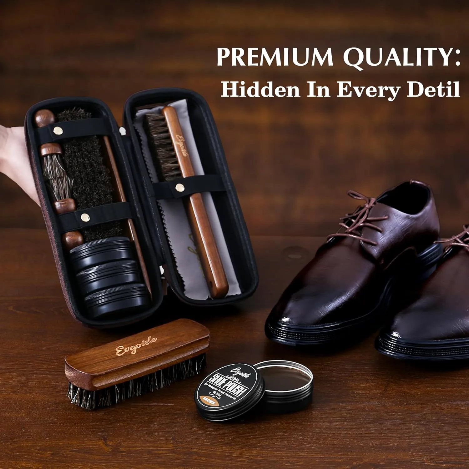 Leather shoe polish&shine kit, travel shoe care kit black&brown&neutral,shoe shine kit for men boots shoe brush kit