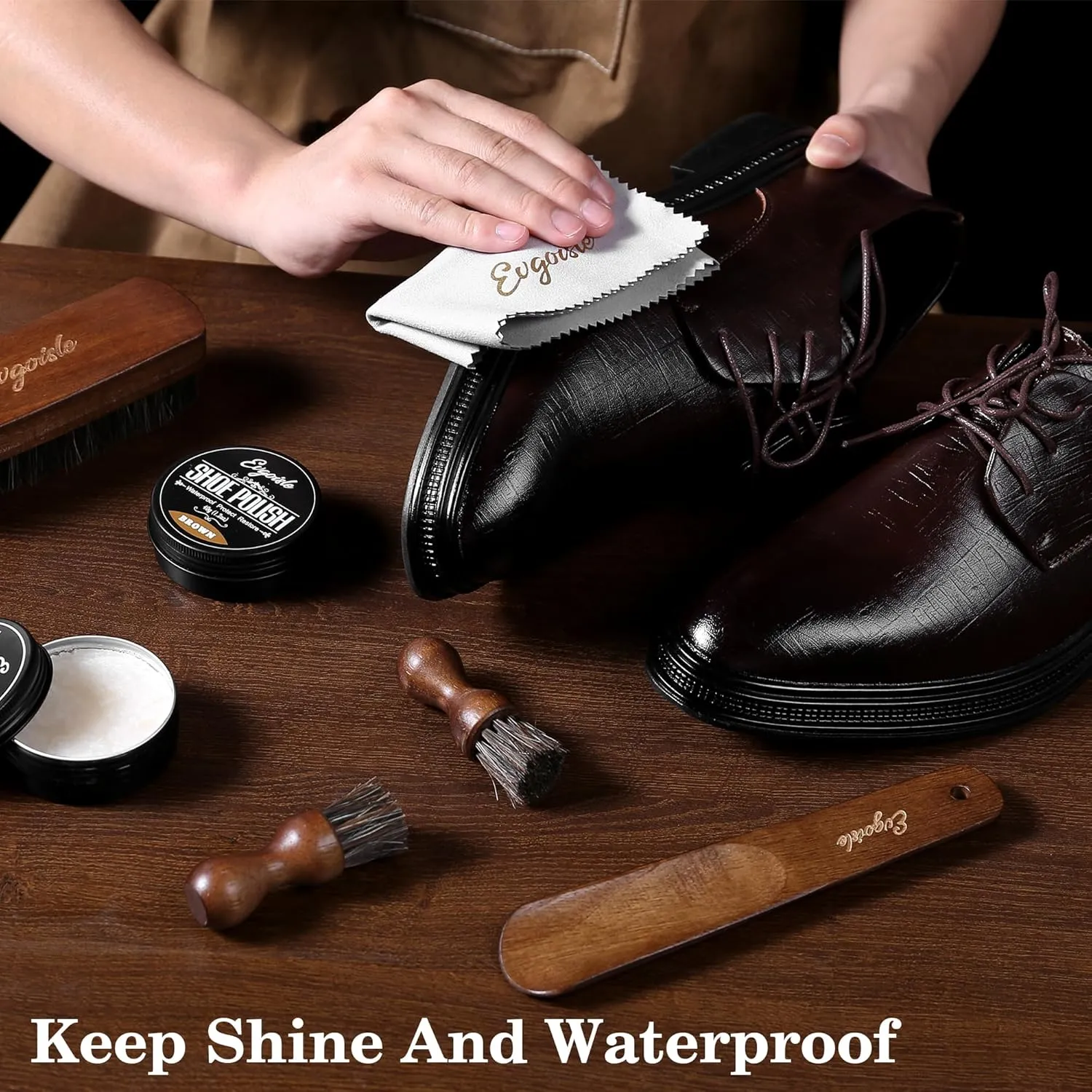 Leather shoe polish&shine kit, travel shoe care kit black&brown&neutral,shoe shine kit for men boots shoe brush kit
