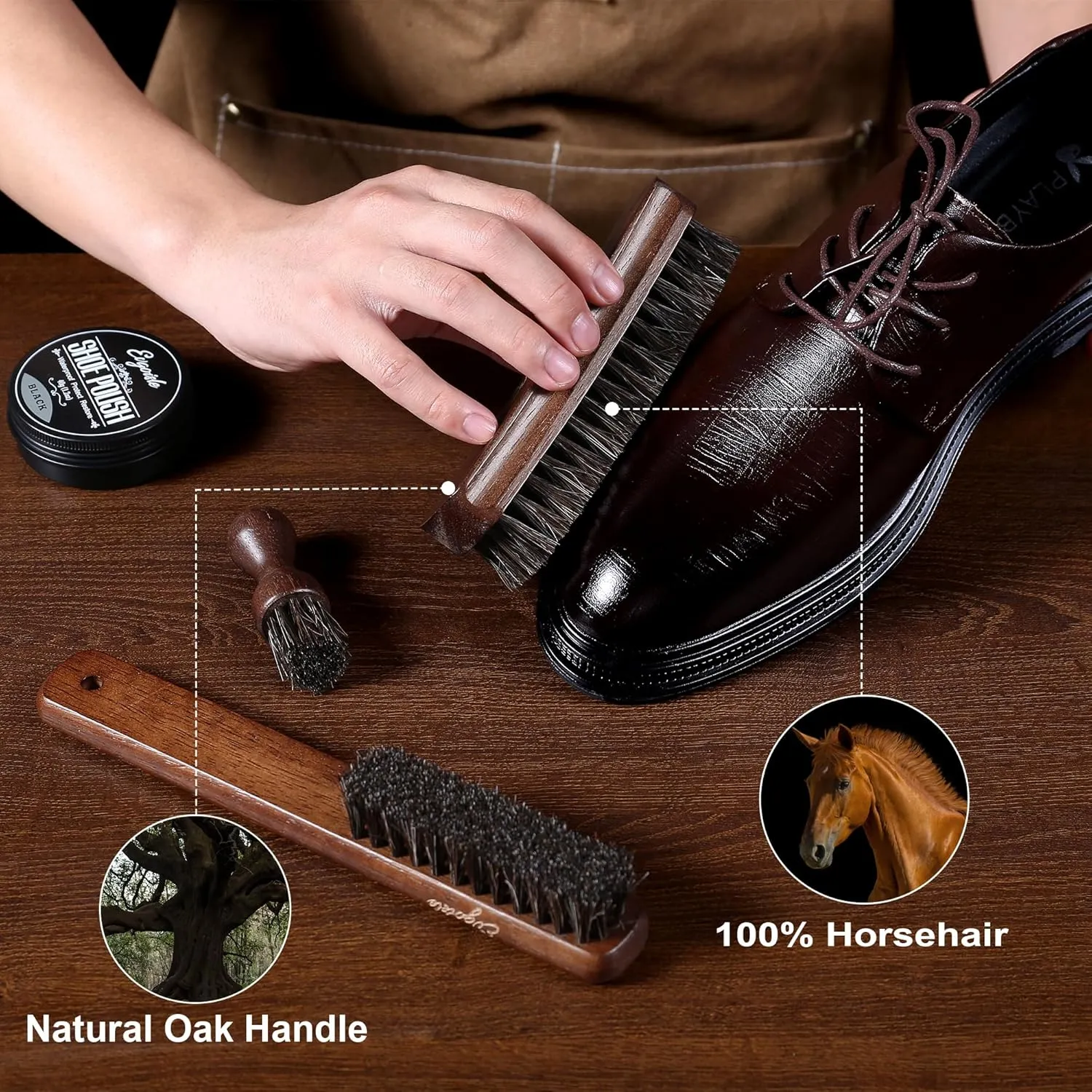 Leather shoe polish&shine kit, travel shoe care kit black&brown&neutral,shoe shine kit for men boots shoe brush kit