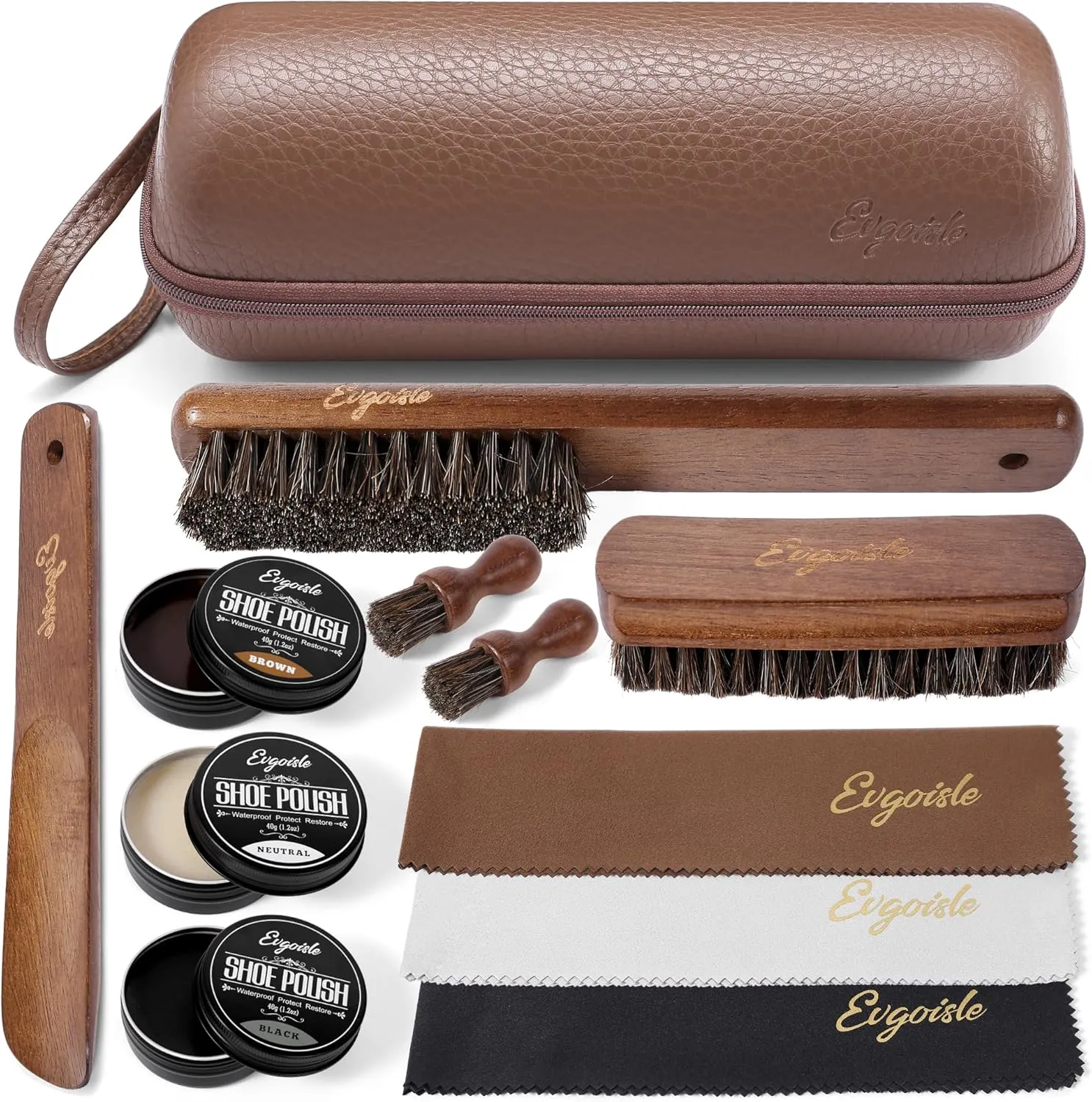 Leather shoe polish&shine kit, travel shoe care kit black&brown&neutral,shoe shine kit for men boots shoe brush kit