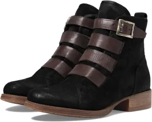 LEHOOR Combat Booties for Women Low Chunky Heel Round Toe Western Ankle Boots Burnished Side Zipper Suede Cowboy Cowgirl Boot Buckle Strap Two-Toned Short Riding Boots Fall Winter Vintage 4-11 M US