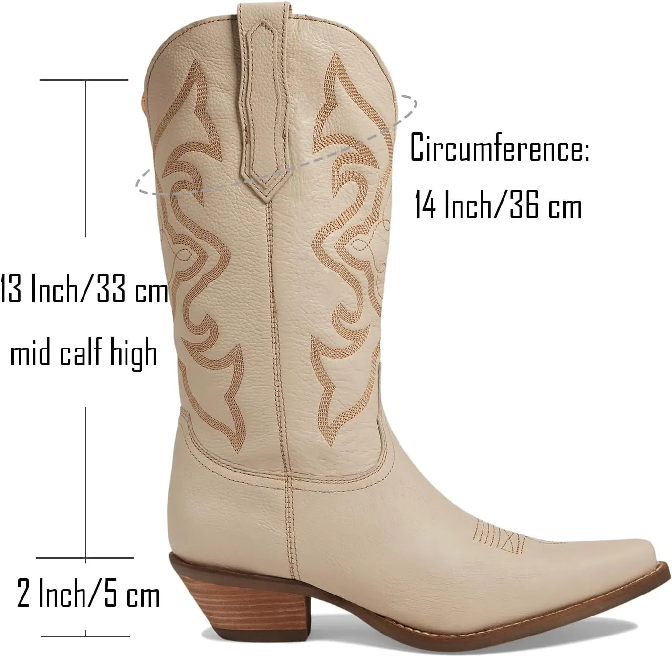 LEHOOR Cowboy Boots Women Embroidered Mid Calf Western Boots Stacked Low Heel Pointed Toe Pull On Cowgirl Boot 4-11 M US