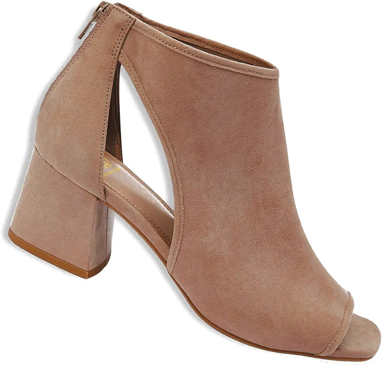 LEHOOR Women Chunky High Heel Booties Suede Open Toe Side Cut-Out Ankle Boots Back Zipper Matte 2” Block Stacked Heel Summer Casual Dress Heeled Ankle Sandal Booties Size 4-13 M US