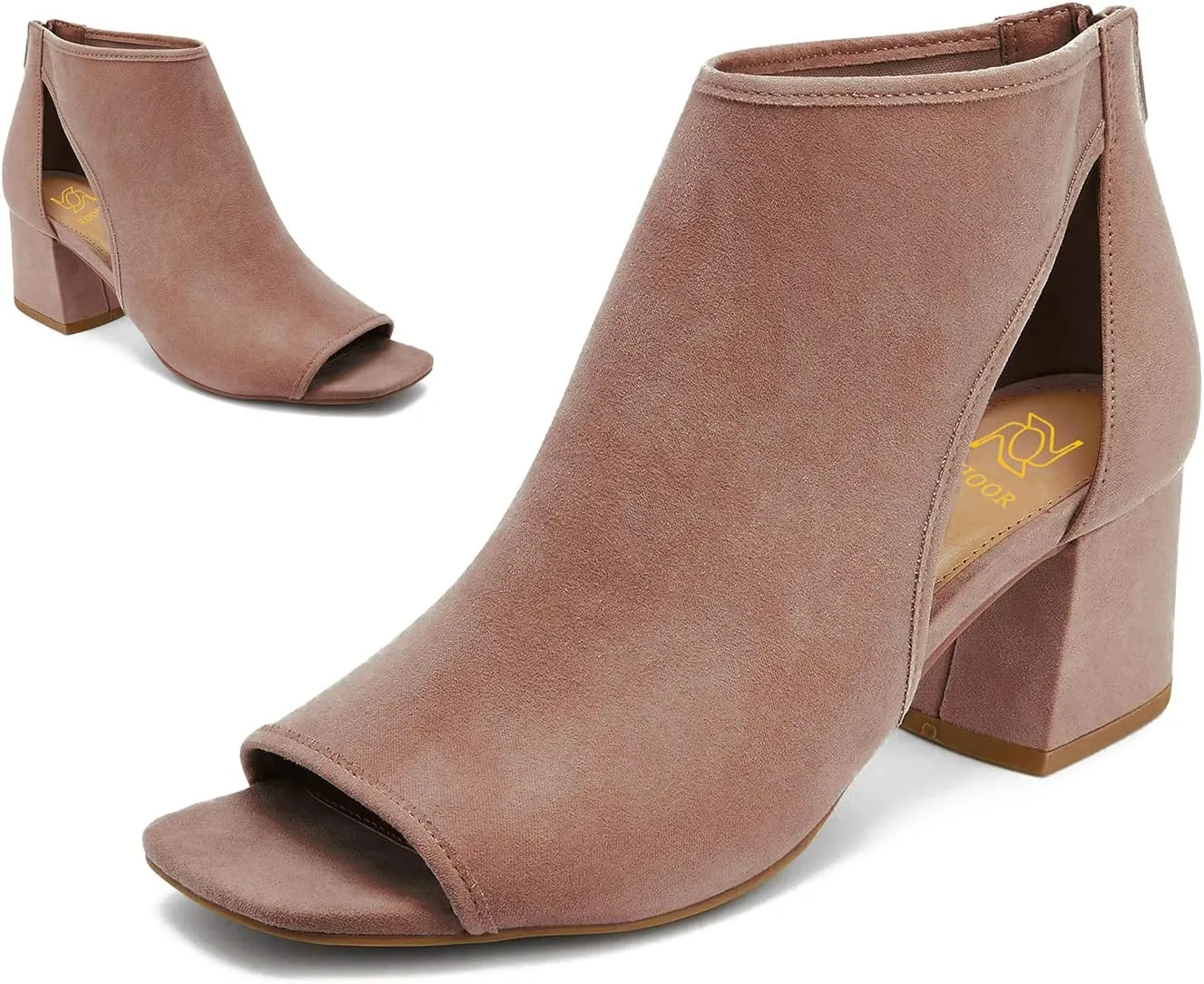 LEHOOR Women Chunky High Heel Booties Suede Open Toe Side Cut-Out Ankle Boots Back Zipper Matte 2” Block Stacked Heel Summer Casual Dress Heeled Ankle Sandal Booties Size 4-13 M US
