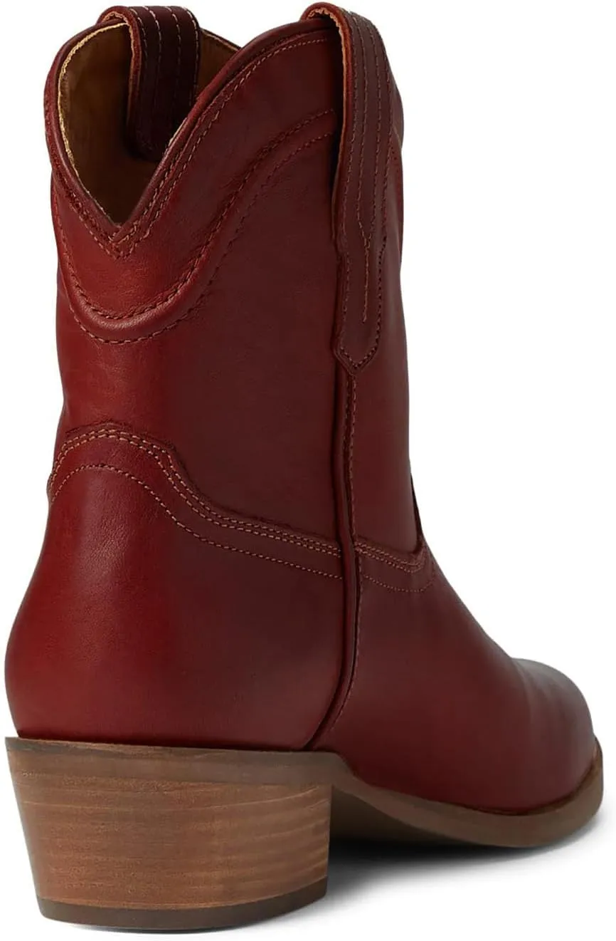 LEHOOR Women Cowboy Western Ankle Boots Pointed toe Low Stacked Heel Cowgirl Booties V Cut Retro Slouch 2 Inch Chunky Block Heel Slip On Short Dress Boots Wide Calf Casual Winter 4-11 M US