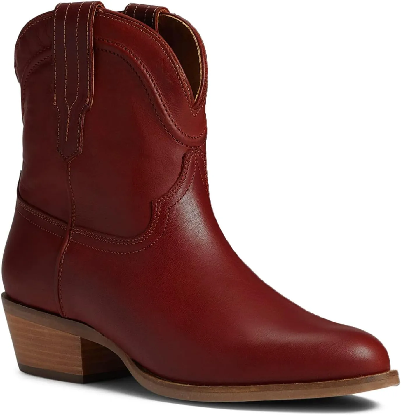 LEHOOR Women Cowboy Western Ankle Boots Pointed toe Low Stacked Heel Cowgirl Booties V Cut Retro Slouch 2 Inch Chunky Block Heel Slip On Short Dress Boots Wide Calf Casual Winter 4-11 M US