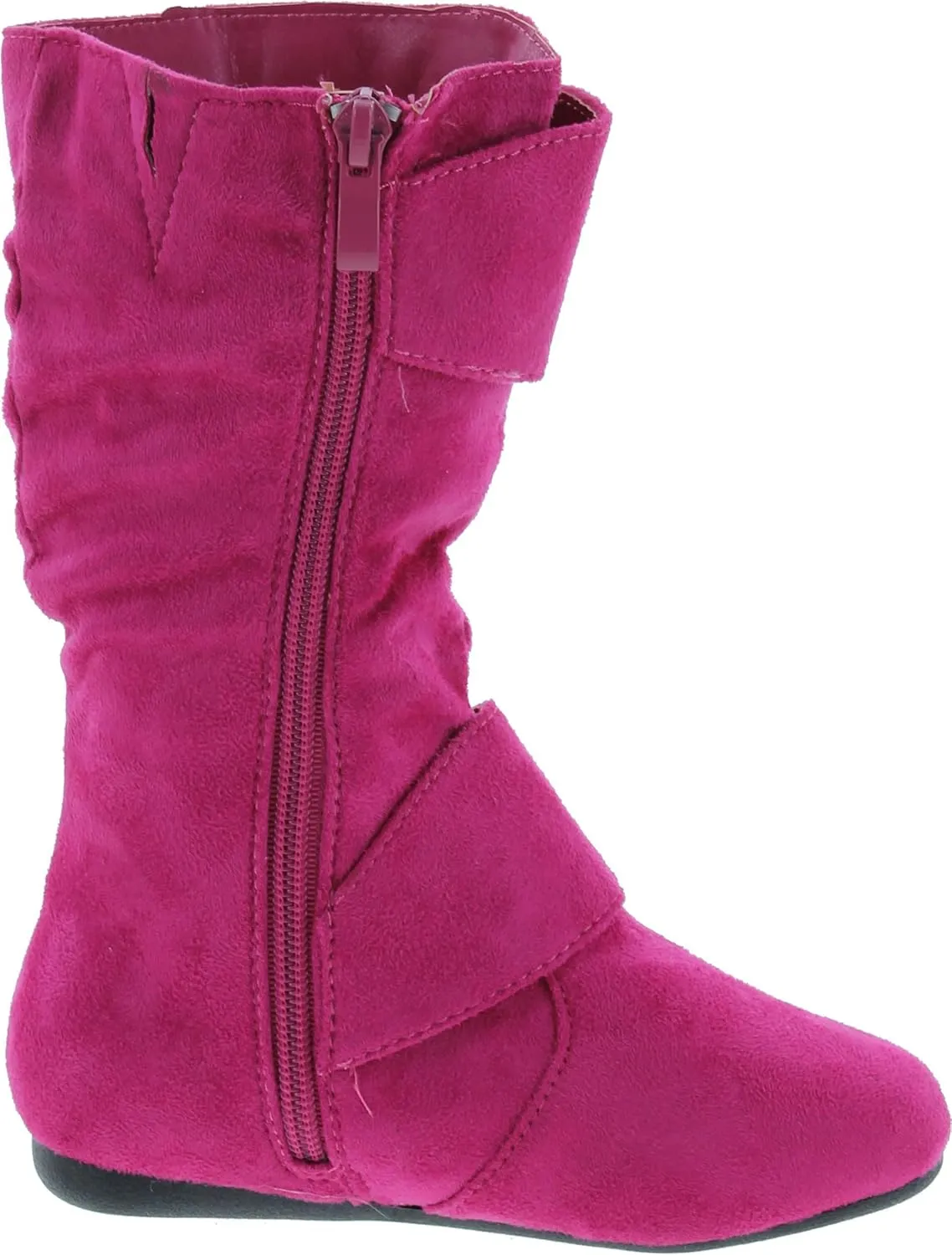 Link Klein-70K Girl's Kid's Faux Suede Two Buckle Zipper Flat Heel Mid Calf Slouchy Boot Shoes