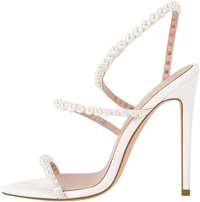LISHAN Womens Pearl Stiletto High Heel Ankle Strap Buckle For Party Prom
