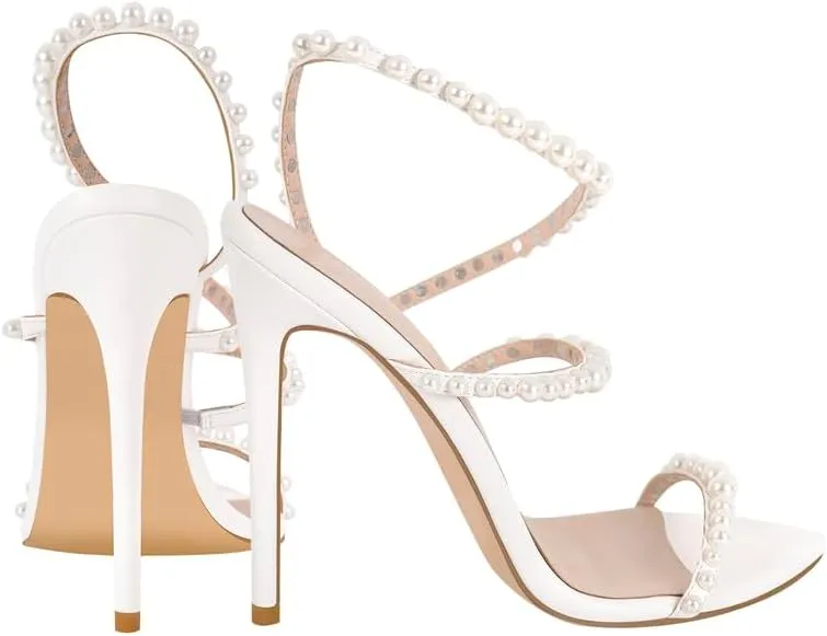 LISHAN Womens Pearl Stiletto High Heel Ankle Strap Buckle For Party Prom