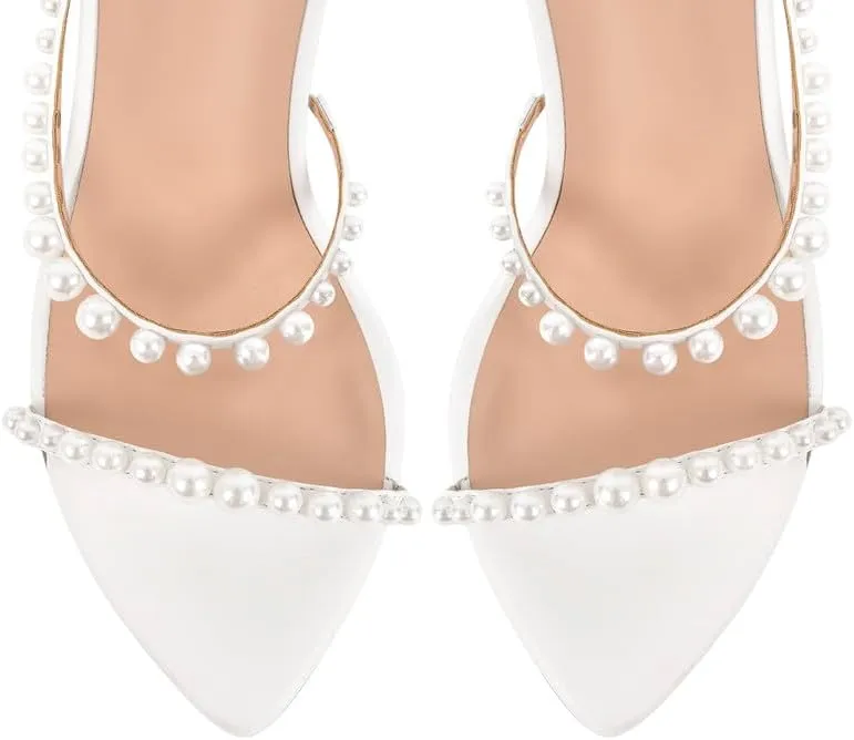 LISHAN Womens Pearl Stiletto High Heel Ankle Strap Buckle For Party Prom