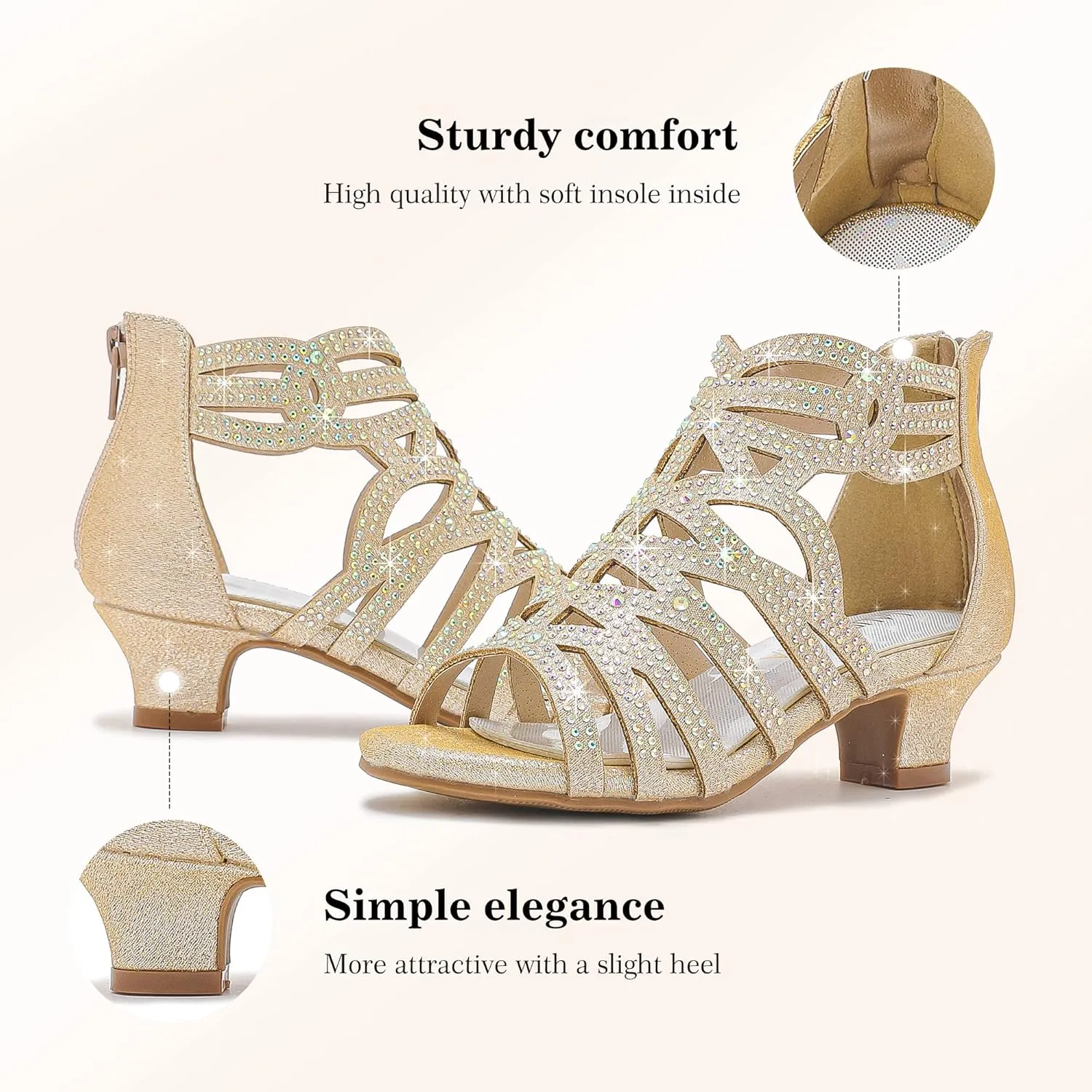 Little Girls Sandals High Heels Formal Shoes Open Toe Pump Sandals Glitter Party Wedding Shoes for Big Kids Toddler