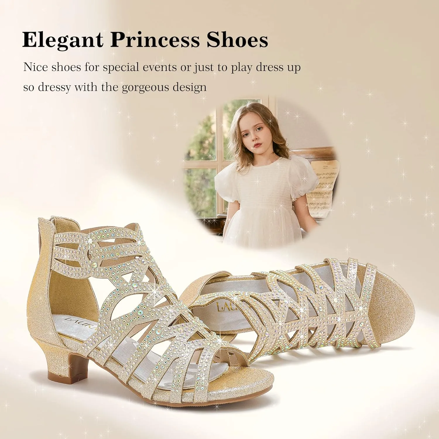 Little Girls Sandals High Heels Formal Shoes Open Toe Pump Sandals Glitter Party Wedding Shoes for Big Kids Toddler
