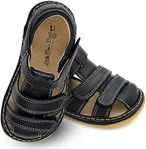 Little Mae's Boutique Black Closed Toe Squeaky sandals for Toddler Boys, Ideal Toddler Walking sandals with Removable Squeaker & Adjustable Strap - Soft Sole sandals for Little Boys (5)