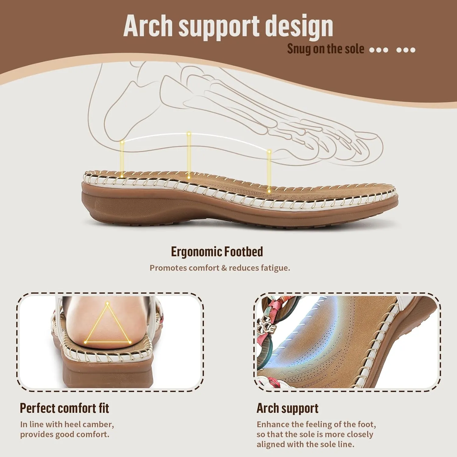 Littleplum Women Sandals Arch Support Handmade Bohemian Braided Flat Sandals Comfort Walking Beach Ankle Elastic Summer Shoes