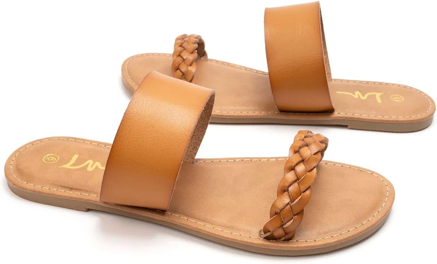 LM Women's Braided Slide Sandals Open Toe Two Band Slip On Flat Sandals Casual Summer Sandals