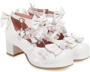 Loafers for Women Cross Strap Women High Heels Pumps for Party, Wedding, Cosplay Ruffles Bow Princess Style