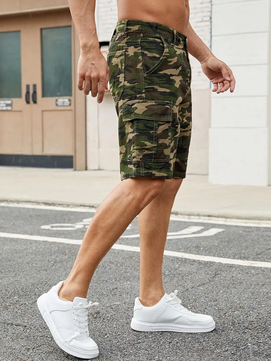 LONGBIDA Men's Loose Fit Denim Cargo Shorts with Multi Pockets
