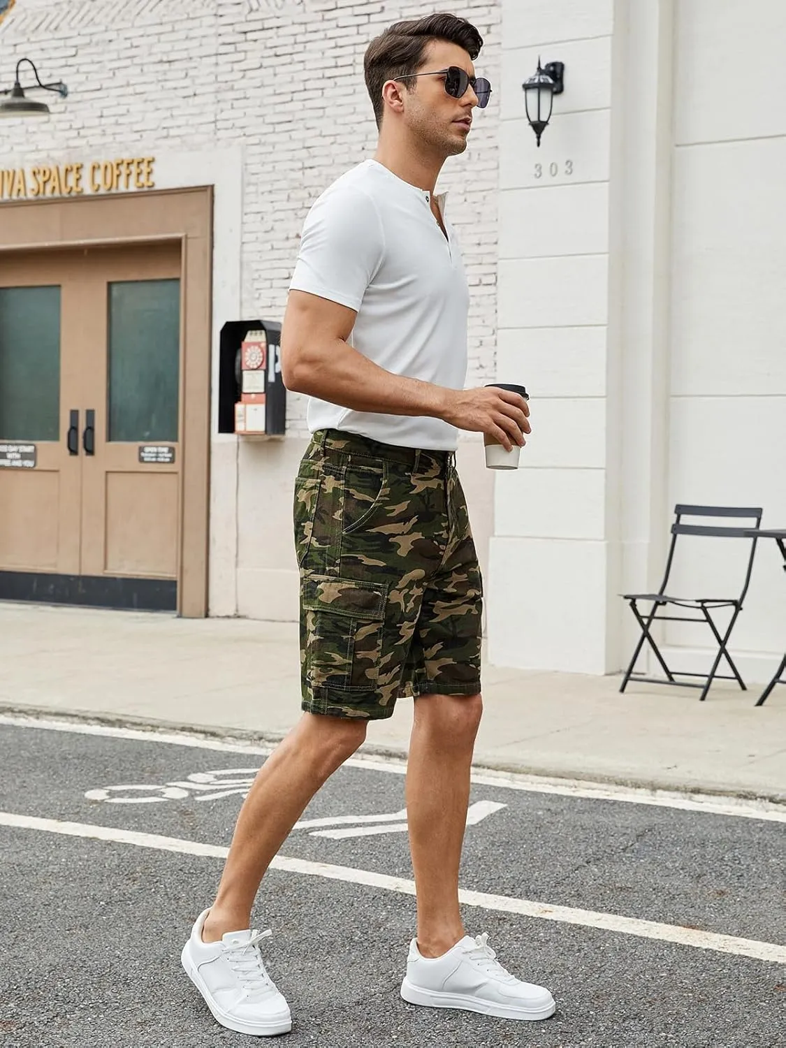 LONGBIDA Men's Loose Fit Denim Cargo Shorts with Multi Pockets