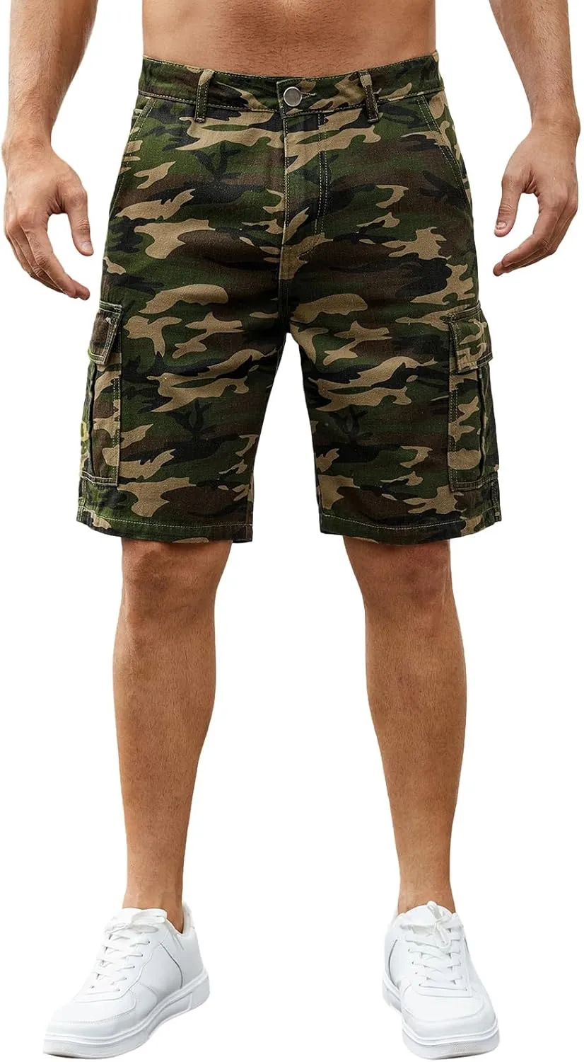 LONGBIDA Men's Loose Fit Denim Cargo Shorts with Multi Pockets