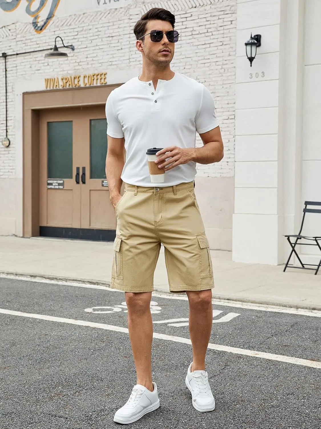 LONGBIDA Men's Loose Fit Denim Cargo Shorts with Multi Pockets