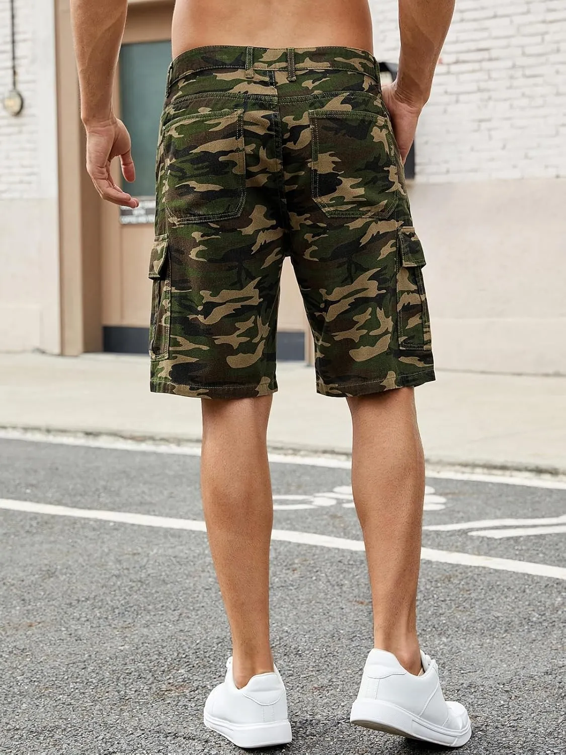 LONGBIDA Men's Loose Fit Denim Cargo Shorts with Multi Pockets