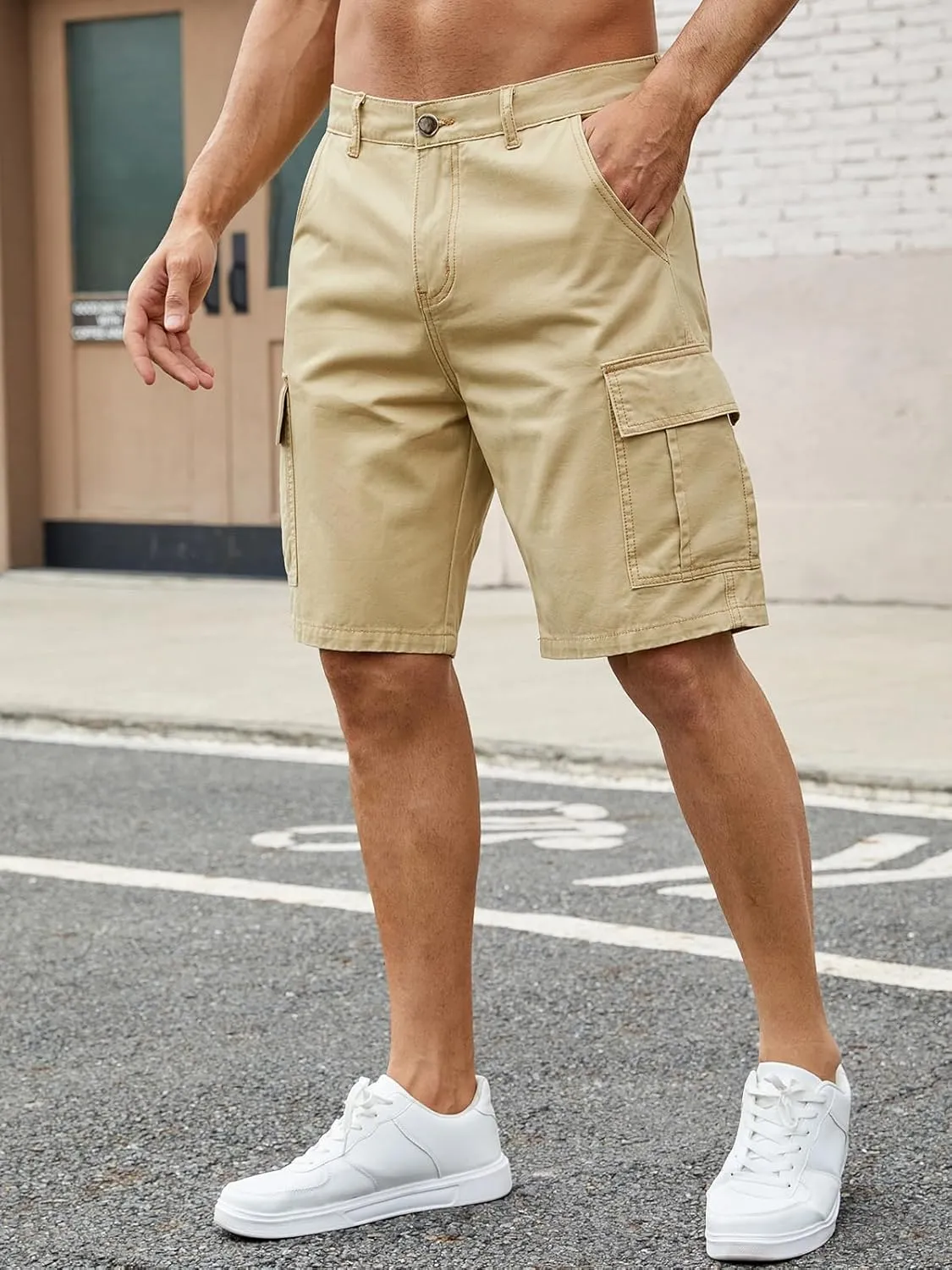 LONGBIDA Men's Loose Fit Denim Cargo Shorts with Multi Pockets