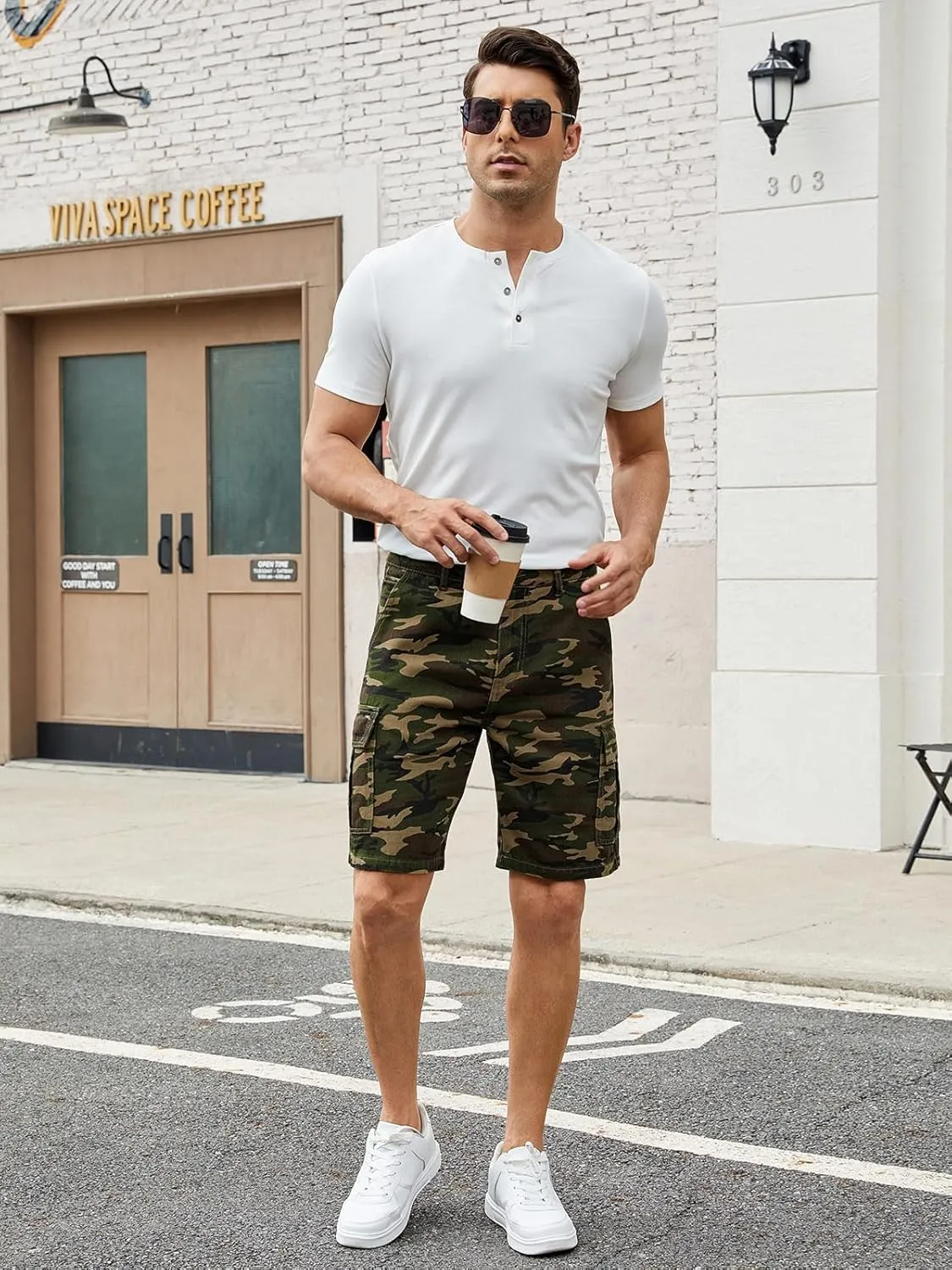 LONGBIDA Men's Loose Fit Denim Cargo Shorts with Multi Pockets