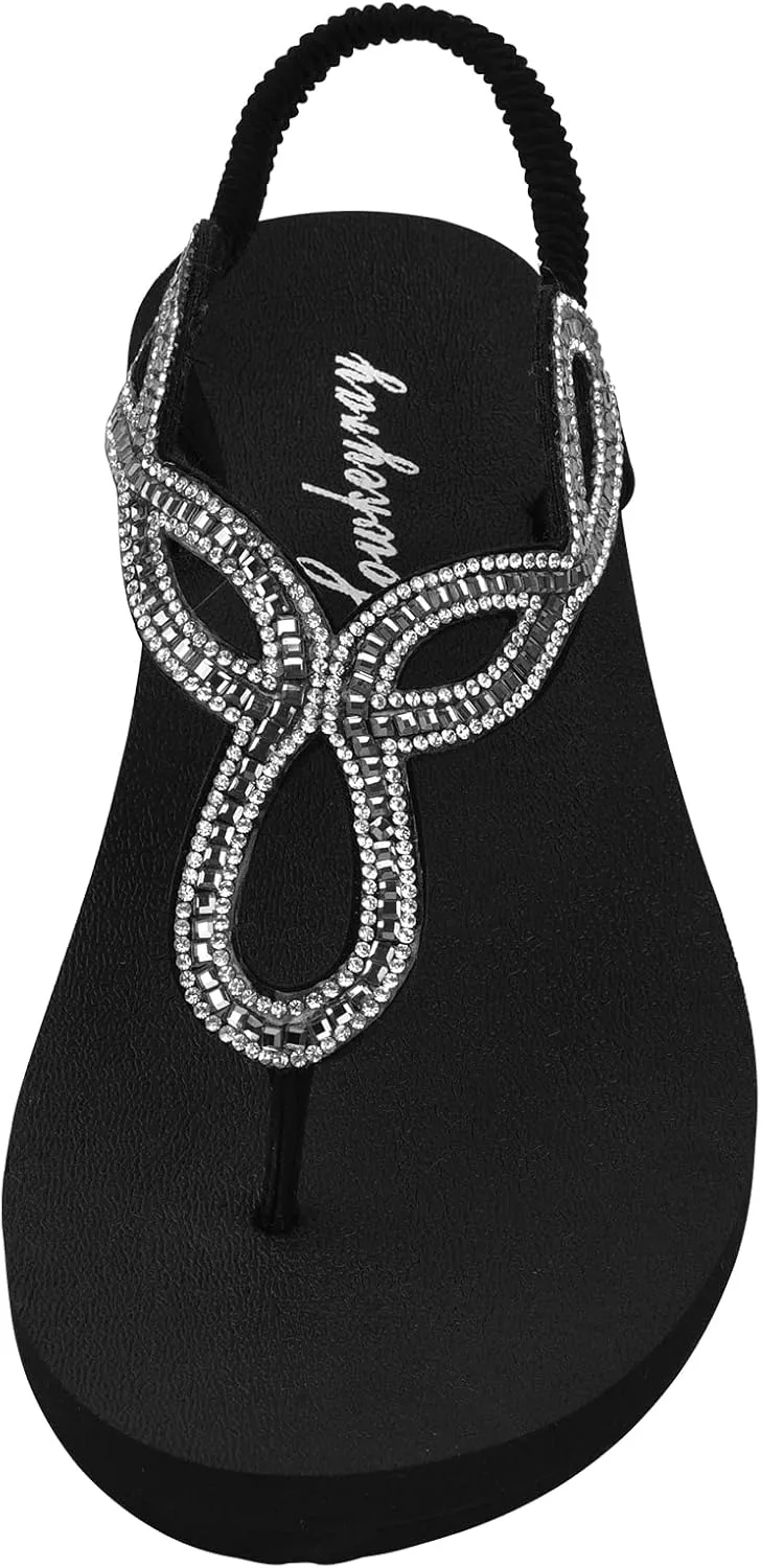 Lowkeyray Women's Summer Sandals womens Flat Sandals Whith Sequins