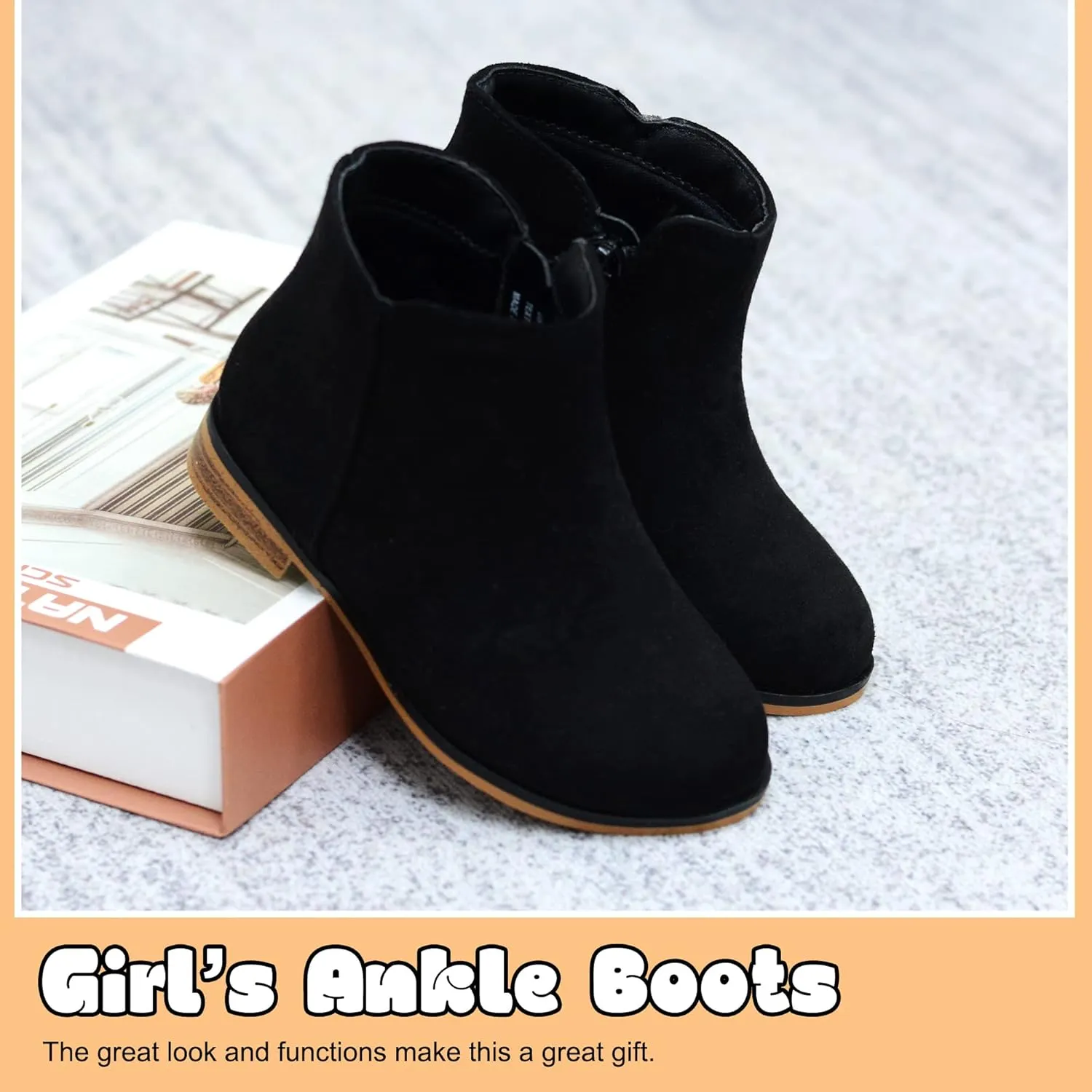LseLom Girls Boots Ankle Boots for Girls with Zipper Short Suede Booties Fashion Boots for Toddler/Little Kids
