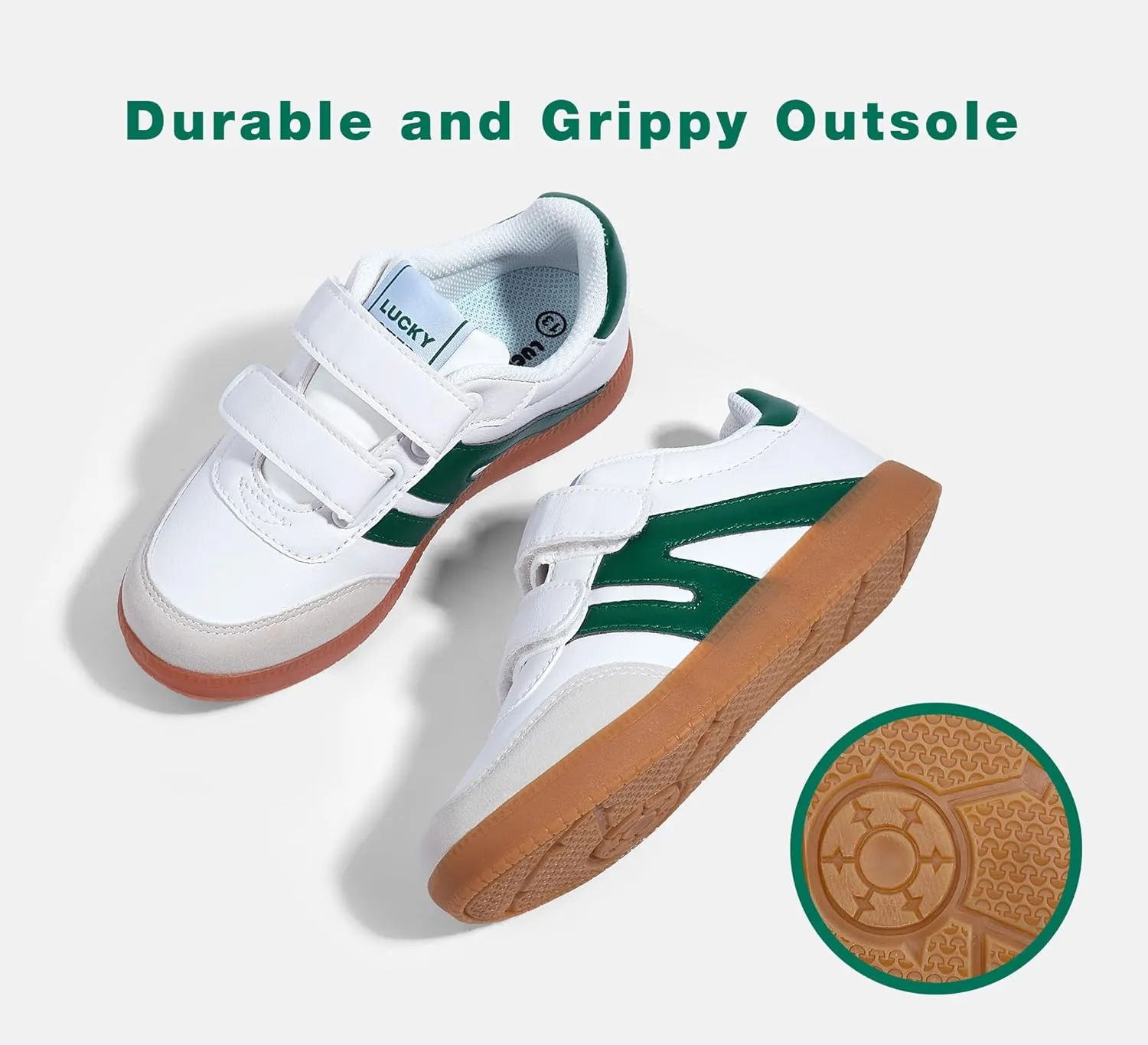 LUCKY STEP Kids Classic Retro Gum Sole Fashion Sneakers School Tennis Skate Shoes Girls Boys Hook and Loop Walking Casual Toddler Footwear Anti Slip Trainers